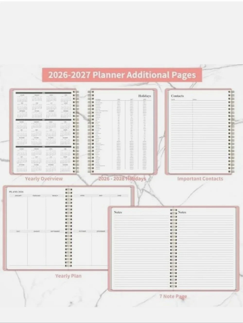 Monthly Planner 2026-2027, Jan 2026 - Dec 2027, 2 Year Calendar 2026-2027 Pink